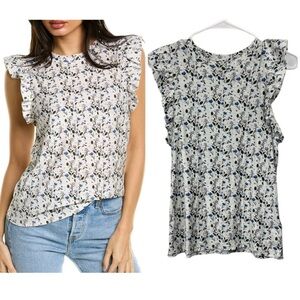 Nation LTD Size Small Paulette Pima Cotton Floral Ruffle Sleeveless Dainty Top